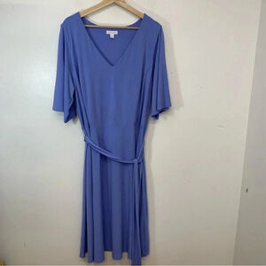 Charter Club Midi  Dress 2X  Lilac‎ Fit Flare  Stretch Knit Short Sleeve Office